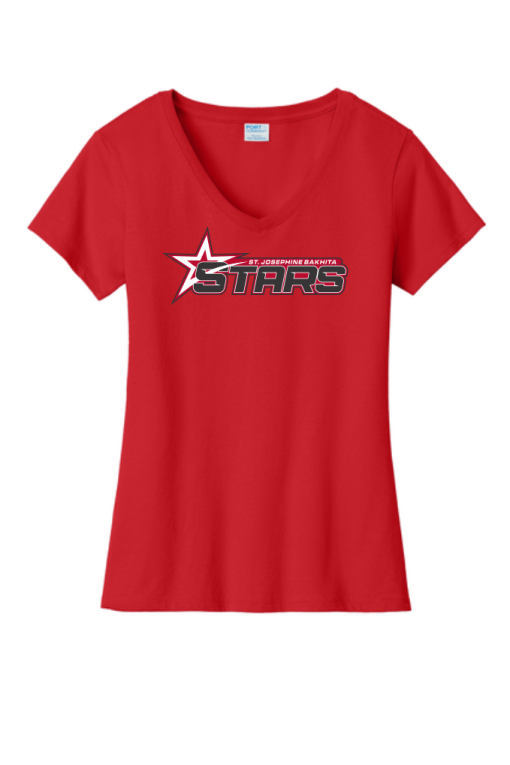 Womens Bright Red V Neck Tee