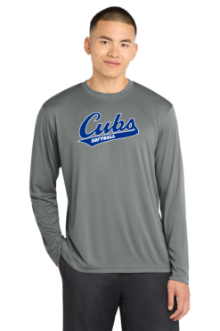 Adult Iron Grey Heather Performance Longsleeve With Cubs Sotftball Script Logo Full Chest
