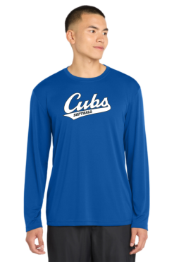 Adult True Royal Performance Longsleeve With Cubs Sotftball Script Logo Full Chest