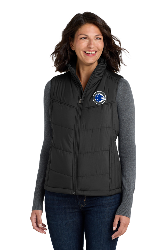 Women's Black Puffy Vest with Cubs circle logo embroidered left chest
