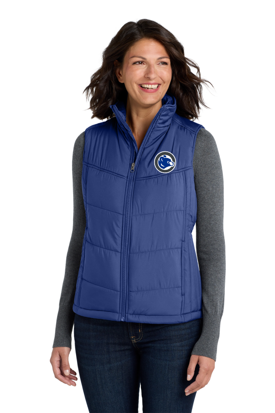 Women's Mediterranean Blue Puffy Vest with Cubs circle logo embroidered left chest