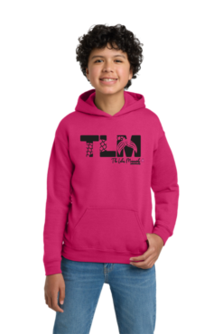 18500b heliconia youth hooded sweatshirt with tlm full chest black logo