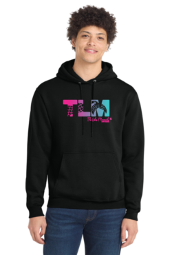 pc78h black adult hooded sweatshirt with tlm full chest logo