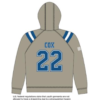 sublimated gray hooded sweatshirt with logo on front and name and number on back back view 2