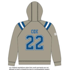 sublimated gray hooded sweatshirt with logo on front and name and number on back back view 2