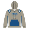 sublimated gray hooded sweatshirt with logo on front and name and number on back front view 2