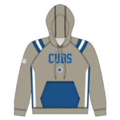 sublimated gray hooded sweatshirt with logo on front and name and number on back front view 2