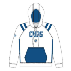 sublimated white hooded sweatshirt with logo on front front view 1
