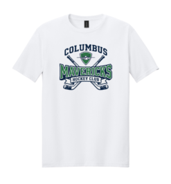 64000 White Softstyle T-Shirt with Columbus Mavericks Hockey Club logo