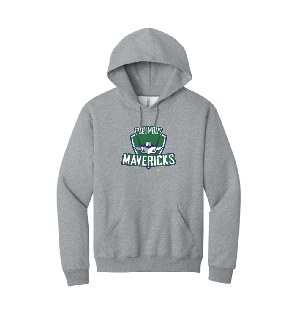 996M Athletic Heather NuBlend Pullover Hooded Sweatshirt with Columbus Mavericks logo full chest