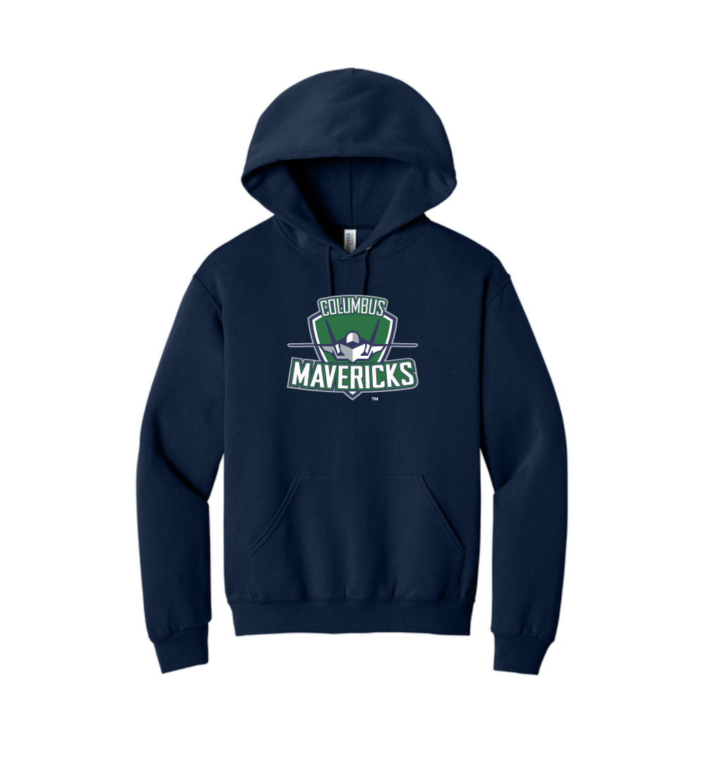 996M Navy NuBlend Pullover Hooded Sweatshirt with Columbus Mavericks logo full chest