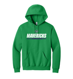 996M Kelly Green NuBlend Pullover Hooded Sweatshirt with Mavericks Hockey logo full chest