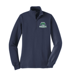 LST253 Navy Ladies Sport-Wick 1/4-Zip Sweatshirt with embroidered logo left chest