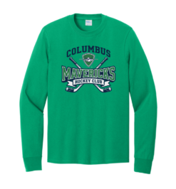PC54LS Kelly Green Long Sleeve Core Cotton Tee with Columbus Mavericks Hockey Club logo