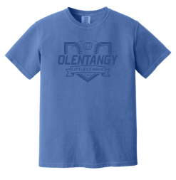 1717 flo blue comfort colors t shirt with oll clear ink logo