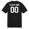 Back of black tee showing optional player name and number in white block lettering