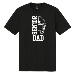 Black District Perfect Tri tee with white Senior 2027 football helmet and DAD logo
