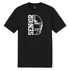 Black District Perfect Tri tee with white Senior 2027 football helmet logo