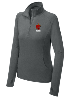 Charcoal Grey Heather Sport-Tek ladies Sport-Wick stretch quarter-zip pullover with the WC Tennis logo on the left chest