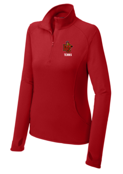 True Red Sport-Tek ladies Sport-Wick stretch quarter-zip pullover with the WC Tennis logo on the left chest