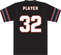 Black Orange Pioneers jersey back with player name and number