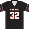 Black Orange Pioneers jersey front with ORANGE wordmark and player number