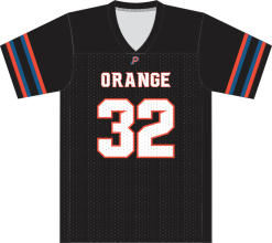 Black Orange Pioneers jersey front with ORANGE wordmark and player number