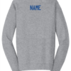Back of the Athletic Heather Fan Favorite crewneck showing the optional last name in blue