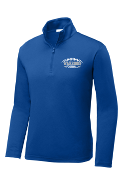 True Royal Sport-Tek Sport-Wick quarter-zip pullover with white and silver Warriors Football logo on the left chest