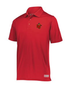True Red Russell Essential Polo with the Worthington Christian logo embroidered on the left chest