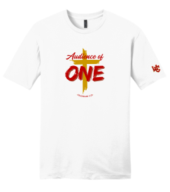 DT6000 White Very Important Tee with Audience of One logo