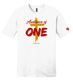DT6000 White Very Important Tee with Audience of One logo