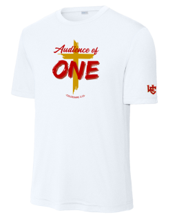 ST350 White Performance Competitor Tee with Audience of One logo