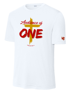 ST350 White Performance Competitor Tee with Audience of One logo
