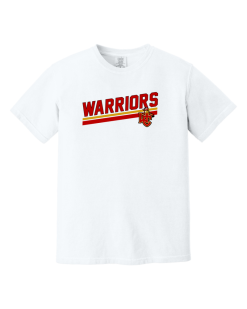 White Comfort Colors heavyweight ring spun tee with the Warriors logo printed across the chest