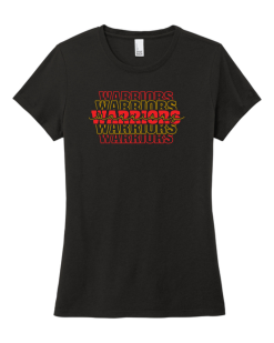 Black District women's Perfect Tri tee with the repeating Worthington Christian logo across the chest