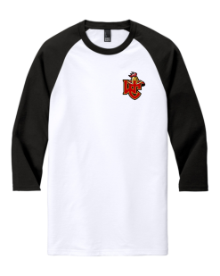 White/Black District Perfect Tri 3/4-sleeve raglan with the Worthington Christian logo on the left chest