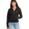 Black District women's Perfect Tri fleece half-zip pullover, full length view, with the Worthington Christian logo embroidered on the left chest