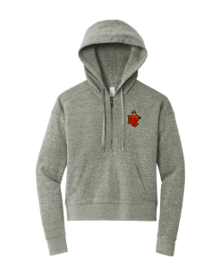 Gray Frost District women's Perfect Tri fleece half-zip pullover with the Worthington Christian logo embroidered on the left chest