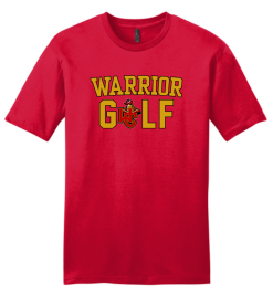 Classic Red District Very Important Tee with the two-color Worthington Christian Warrior Golf logo across the chest