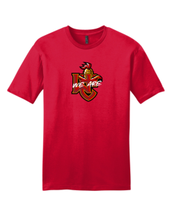 Classic Red District Very Important Tee with the We Are Worthington Christian logo printed across the chest