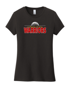 Black District women's Very Important Tee with the Worthington Christian Warriors golf-ball logo across the chest