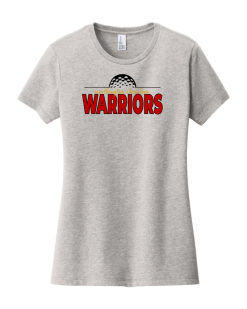 Light Heather Gray District women's Very Important Tee with the Worthington Christian Warriors golf-ball logo across the chest