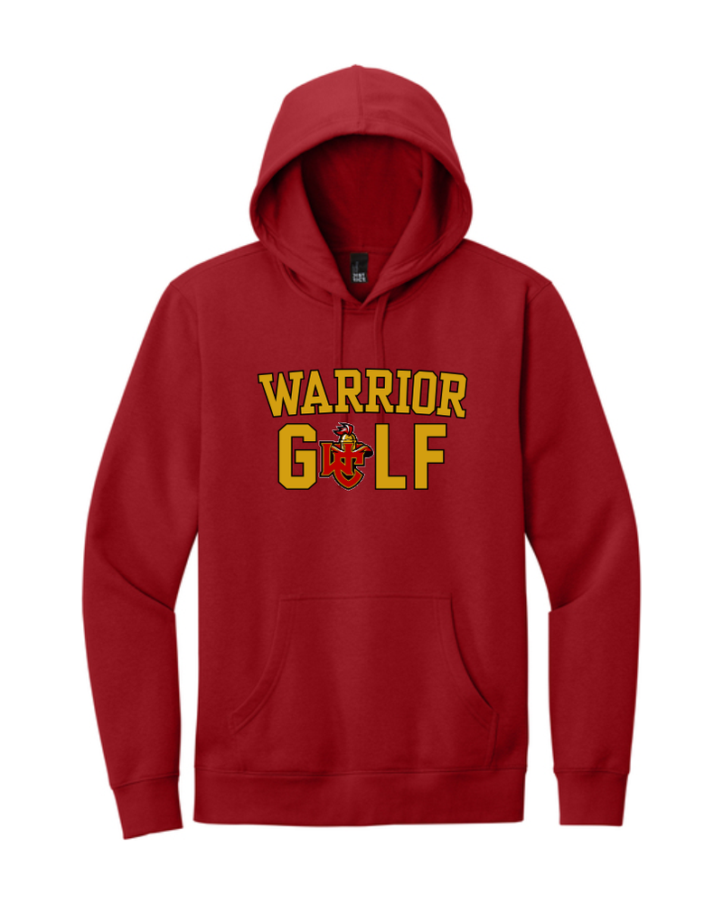 Classic Red District V.I.T. fleece hoodie with the Worthington Christian Warrior Golf logo across the chest