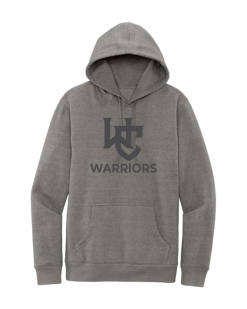 Gray Frost District V.I.T. fleece hoodie with the tone-on-tone Worthington Christian logo across the chest