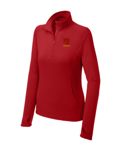 True Red Sport-Tek women's Sport-Wick Stretch quarter-zip pullover with the WC Warriors logo embroidered on the left chest