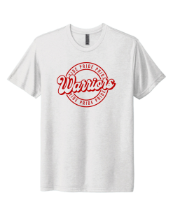 Heather White Next Level adult tri-blend tee with the Worthington Christian circle logo across the chest