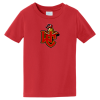 Bright Red Port & Company toddler Fan Favorite tee with the Worthington Christian logo on the front