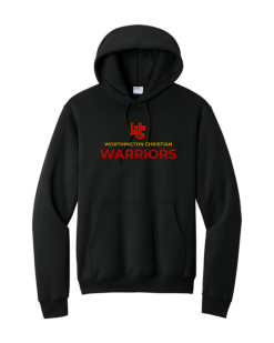 Black Port & Company Core Fleece pullover hoodie with the standard Worthington Christian logo across the chest