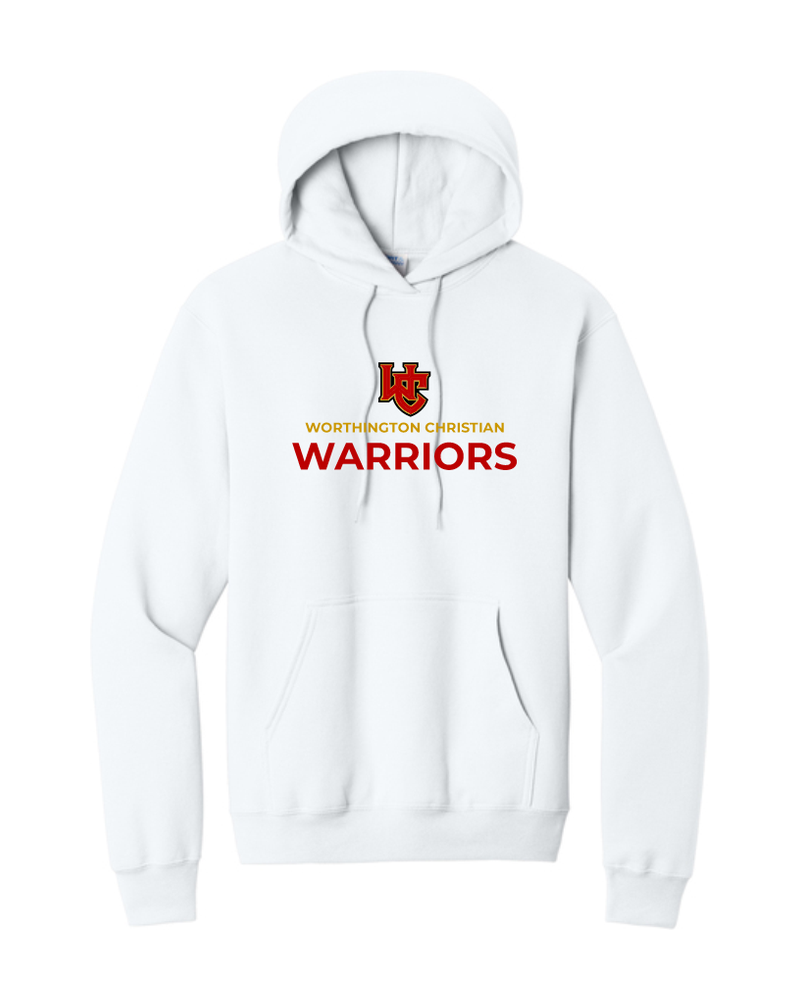 White Port & Company Core Fleece pullover hoodie with the standard Worthington Christian logo across the chest